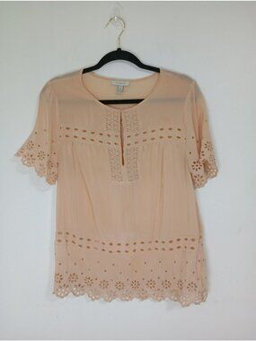 J.Crew Peach Silk Eyelet Blouse Short Sleeve Womens Size 4